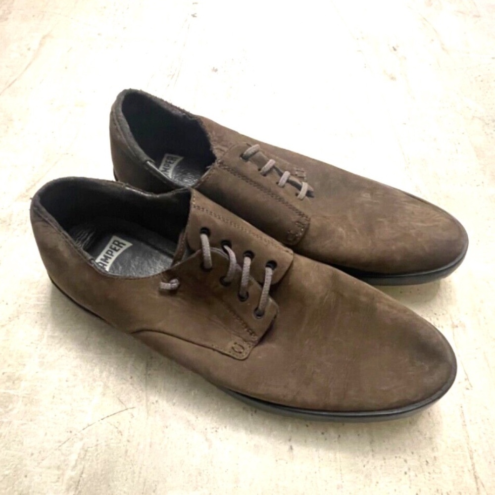 Camper Men's Brown Slip-On‎ Oxford Shoes with Stretch Laces; Size 11